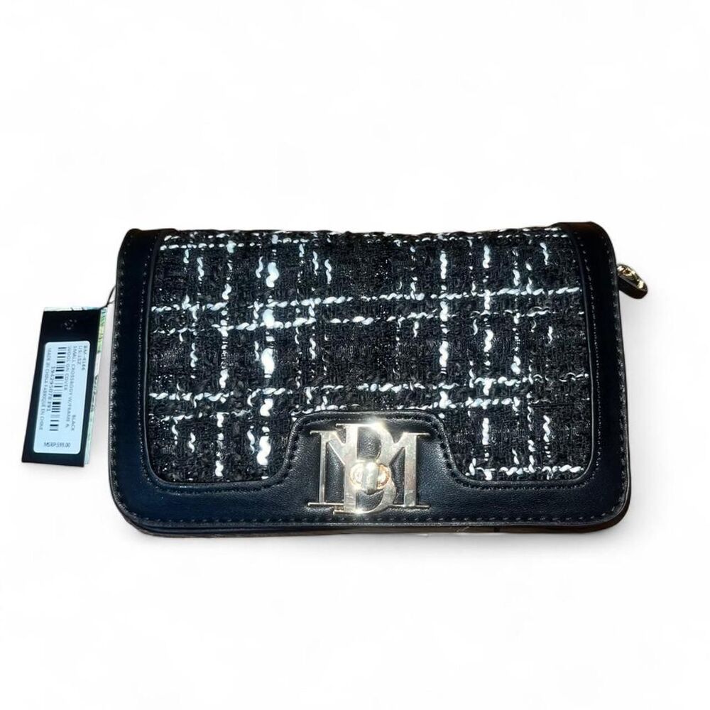 Badgley Mischka Women's Wool Tweed and Vegan Leather Crossbody Chain Bag NWT